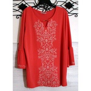 JM Collection Knit Top Women's Size XL Long Sleeve Orange Round Neck